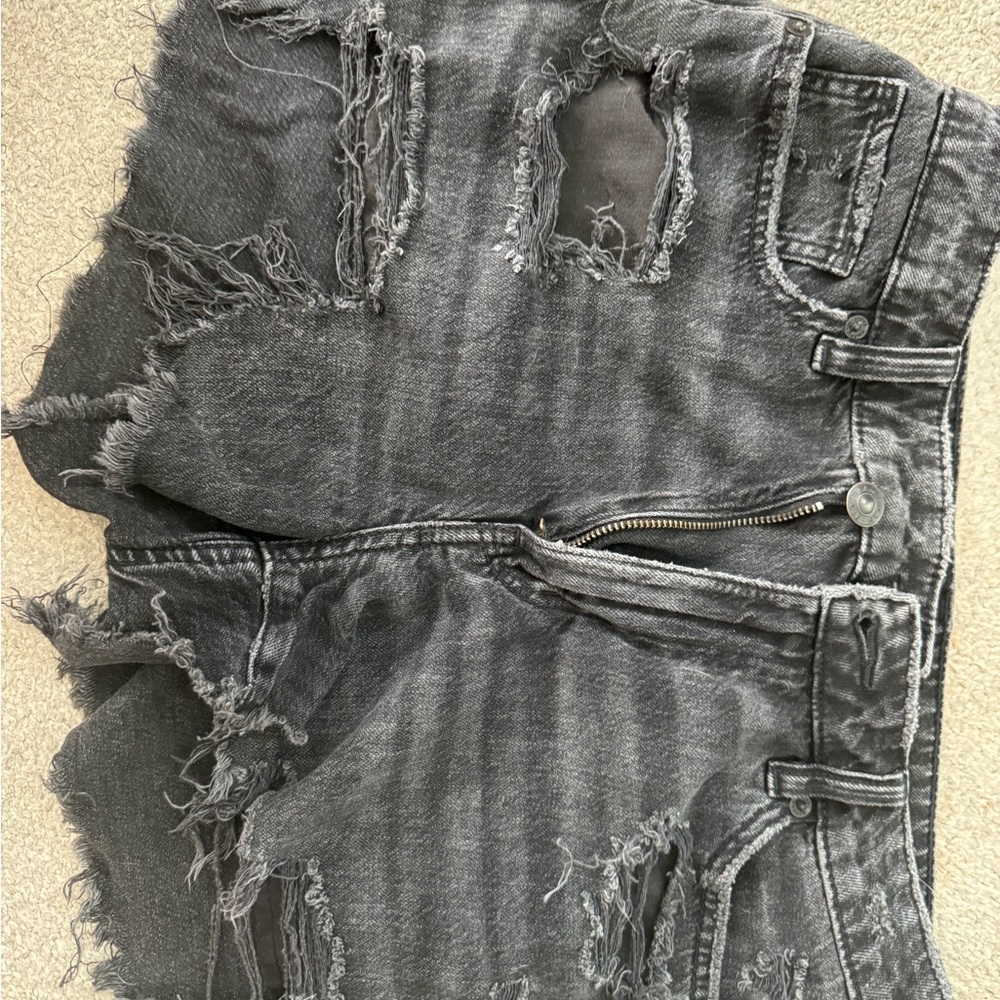 American Eagle Outfitters Distressed Black Cropped Denim Shorts